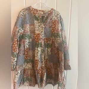 Sezane Floral Patchwork Long Sleeve Dress